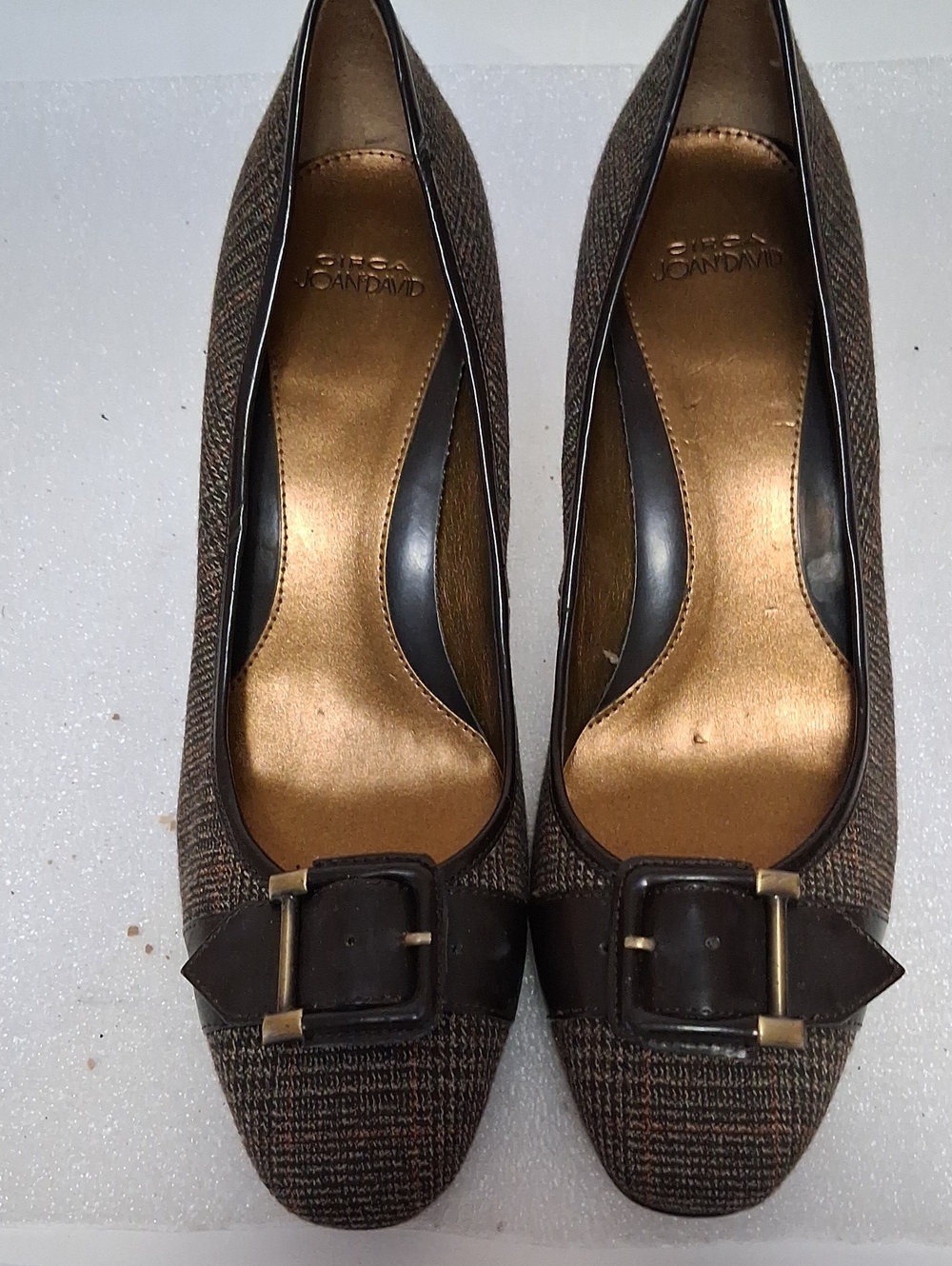 Joan & David Brown Tweed Loafers with Buckle